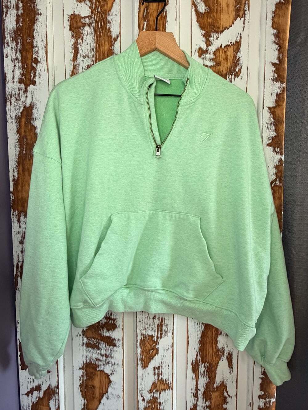 Gymshark Rest Day 1/4 Zip Sweatshirt Light Green Size Large Boxy Cropped
